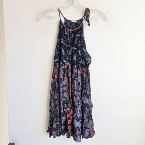 Free People XS Floral Mini Dress Orange‎ Blue Print Sleeveless Summer Boho Dress